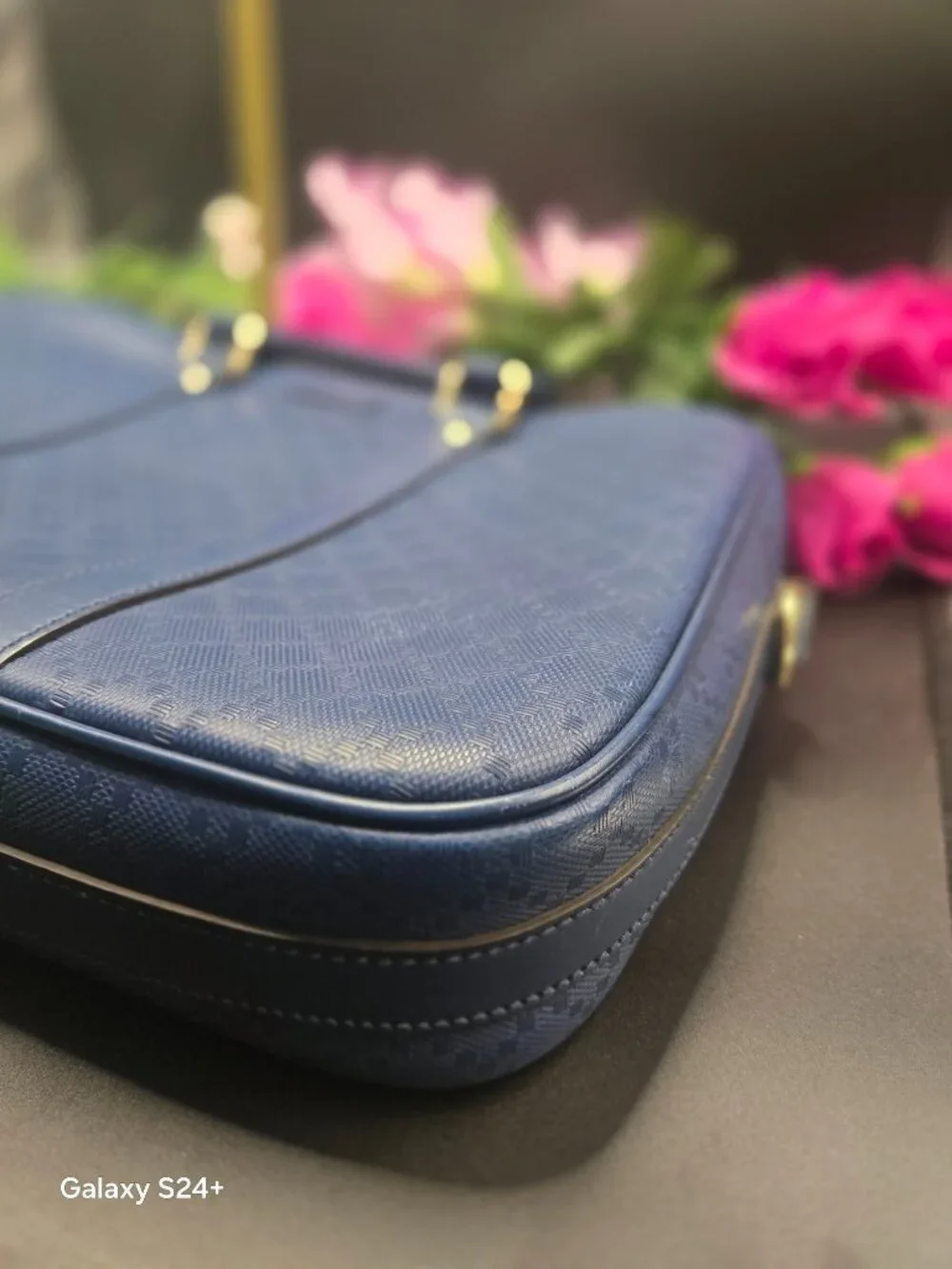 Authentic Gucci Diamante Blue Leather Briefcase Business Laptop Bag